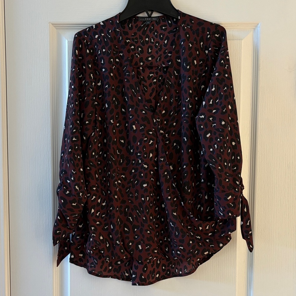 West Kei Women's Top - Black and Burgundy Leopard Print